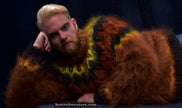 Men's handknit copper mohair turtleneck sweater, warm and fuzzy, ready to ship in the USA