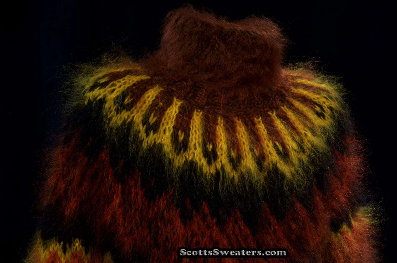 Copper men's handknit turtleneck mohair sweater, warm and fuzzy, ready to ship in the USA