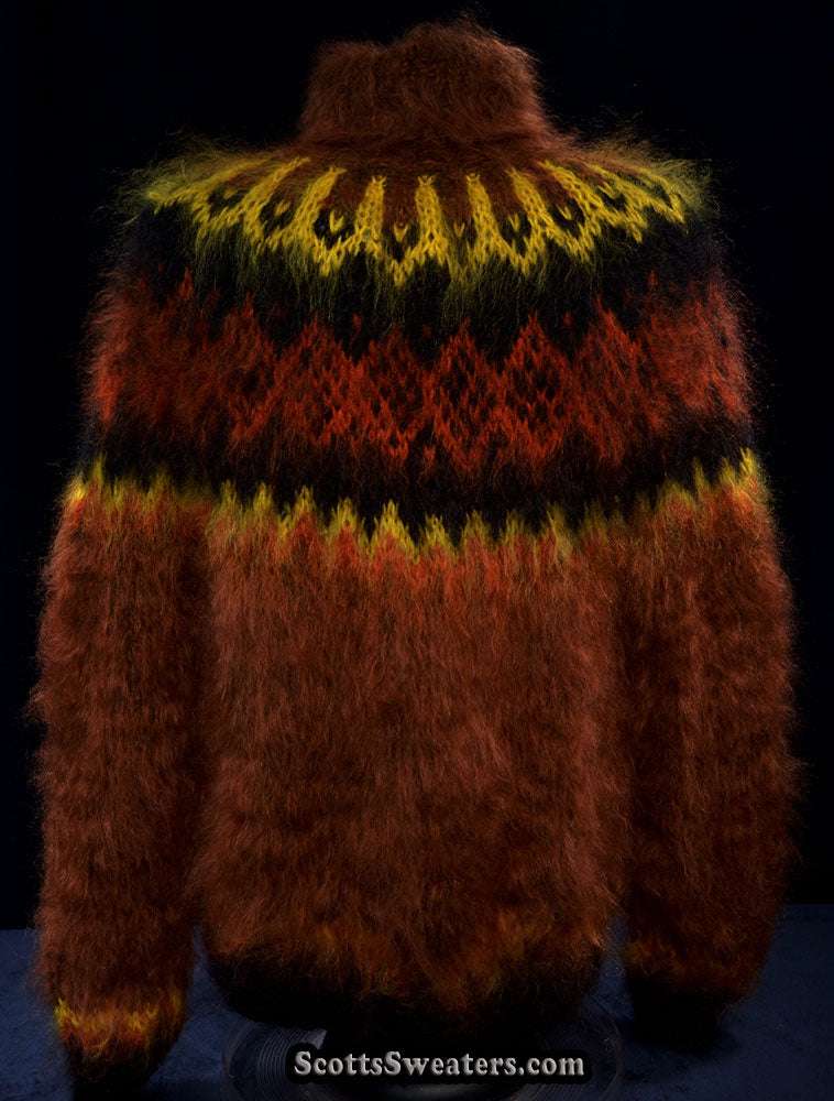 Copper men's handknit long-fiber mohair turtleneck sweater, luxurious and warm