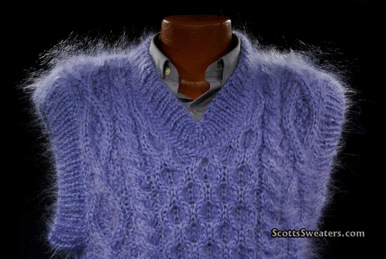 Men's handknit long-hair soft mohair sleeveless sweater vest by Scott's Sweaters