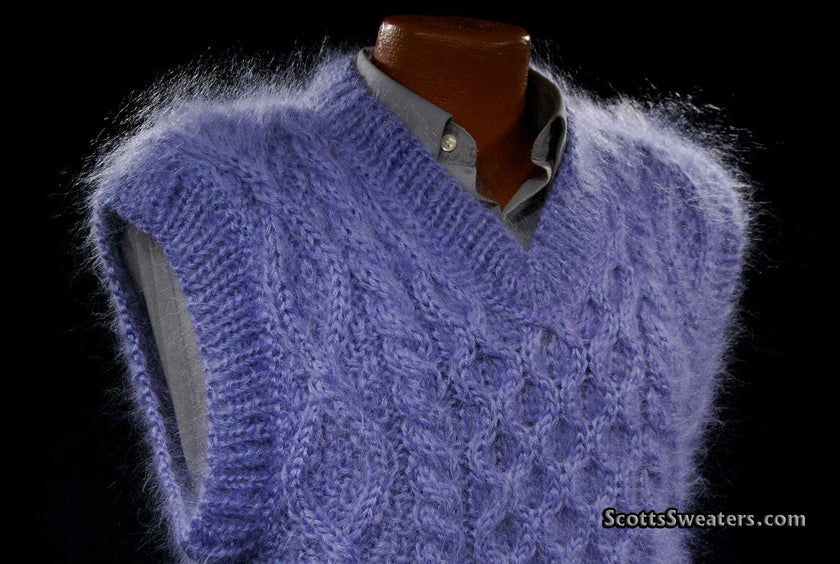 Men's handknit long-hair soft mohair sleeveless sweater vest by Scott's Sweaters