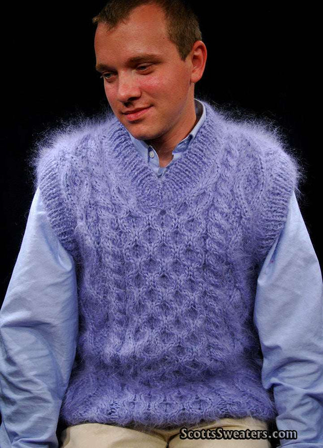 Men's handknit long-hair soft mohair sleeveless sweater vest by Scott's Sweaters
