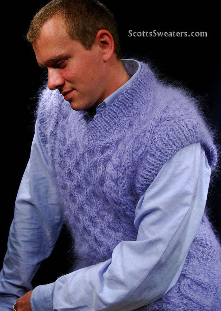 Men's handknit long-hair mohair sleeveless sweater vest by Scott's Sweaters