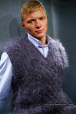 Men's handknit mohair sleeveless sweater vest in soft long-hair knit