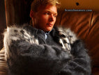 Men's handknit fuzzy mohair cardigan sweater with zipper front by Scott's Sweaters