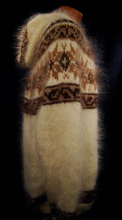 Handgestrickter Mohair-Kapuzenpullover mit Reißverschluss vorne
