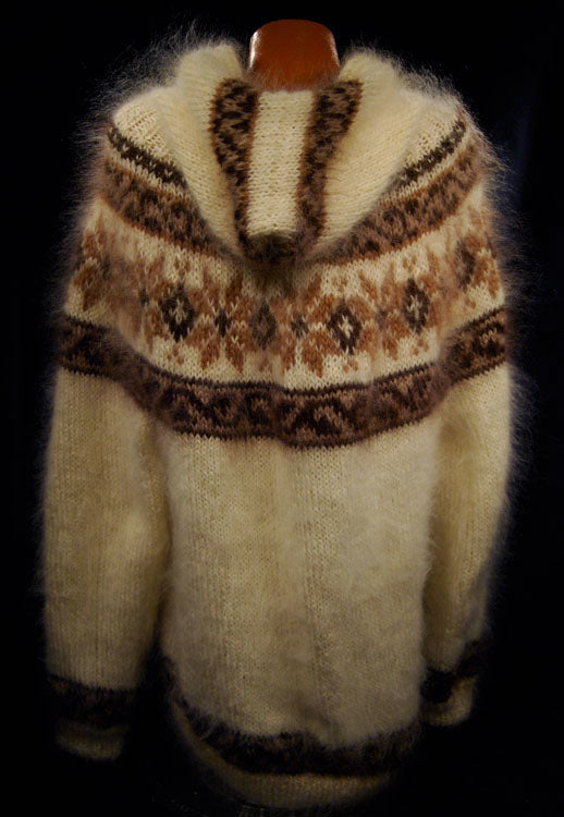 Handgestrickter Mohair-Kapuzenpullover mit Reißverschluss vorne