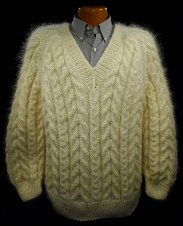 Handgestrickte dicke Mohairpullover mit Zopfmuster für Herren [#700-035]