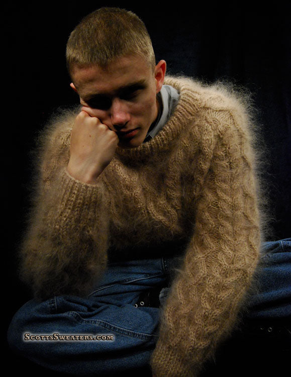 Handgestrickte dicke Mohairpullover mit Zopfmuster für Herren [#700-035]