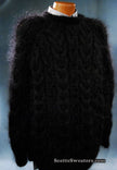 Men's handknit thick cabled mohair sweater in cream with crewneck design