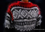 Men's black mohair pullover crewneck sweater with red and white yoke design