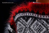 Men's black mohair pullover crewneck sweater with red and white yoke design