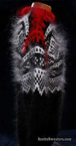 Men's black mohair pullover crewneck sweater with red and white yoke design