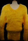 Woman's fuzzy yellow mohair double V-neck hand-knit sweater by Scott's Sweaters