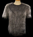 Woman's hand-knit gray mohair short-sleeve sweater by Scott's Sweaters medium to XL