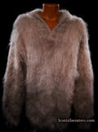 Dark-beige men's handknit mohair shawl-neck sweater in extra-large size