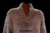 Dark-beige men's handknit mohair shawl-neck sweater X-Large with relaxed fit