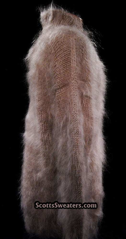 Dark-beige men's handknit mohair shawl-neck sweater in X-Large size