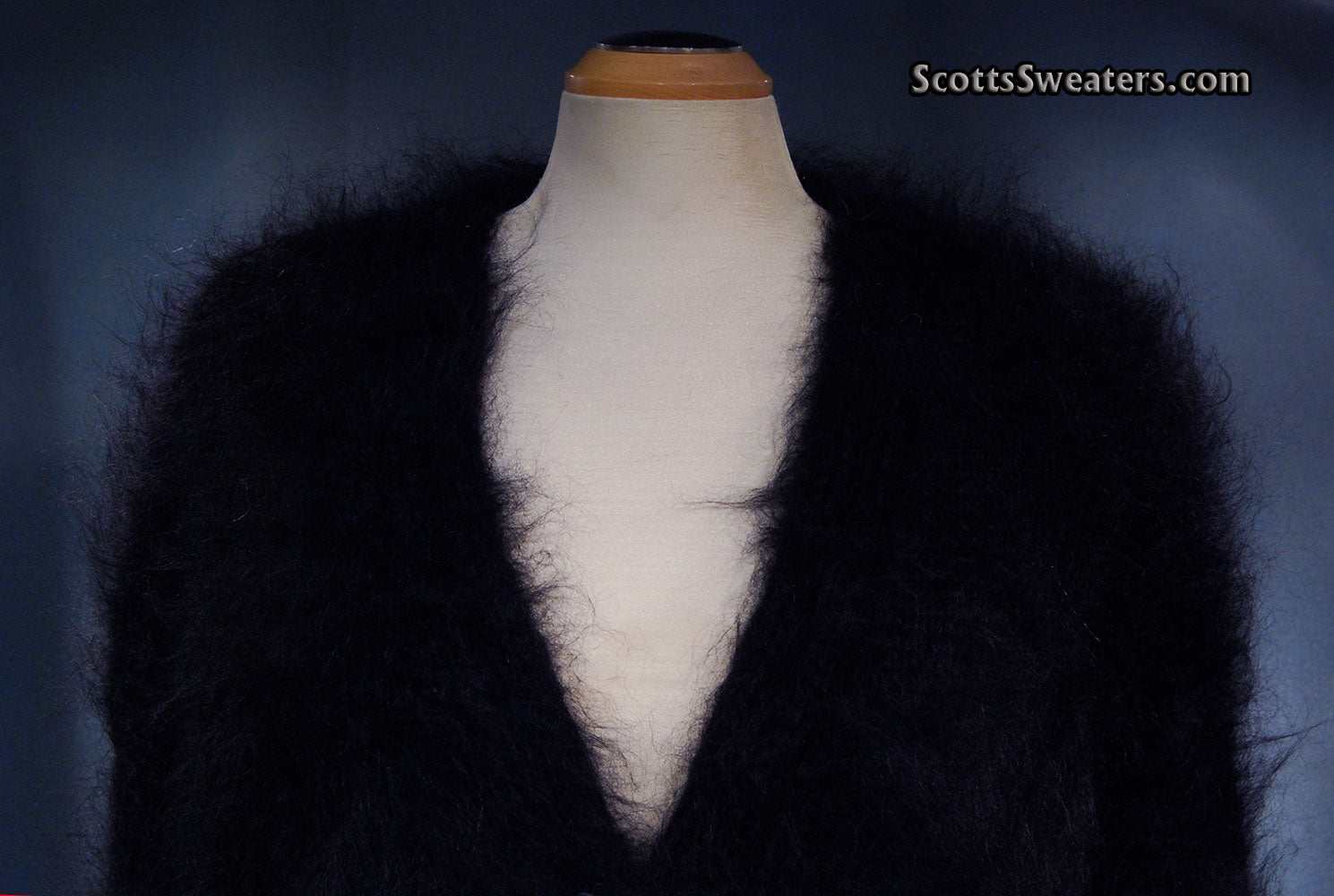 Black mohair sweater-coat with matching belt by Scott's Sweaters in 2XL size