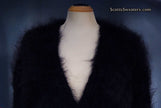 Black mohair sweater-coat with matching belt by Scott's Sweaters in 2XL size