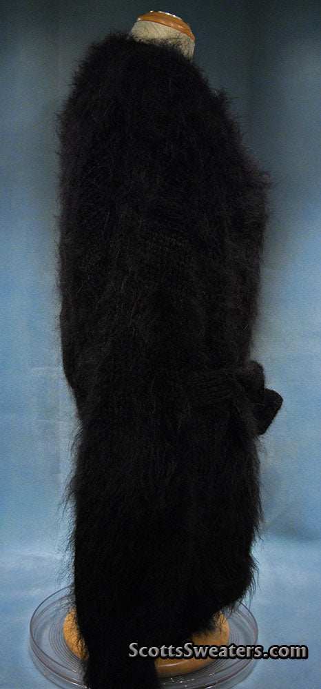 Black mohair sweater-coat with matching belt by Scott's Sweaters in 2XL