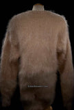 Woman's long fuzzy champagne color mohair crewneck sweater by Scott's Sweaters in large/2XL size