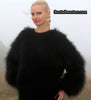 Woman's black very fuzzy mohair sweater by Scott's Sweaters, long-fiber roundneck pullover in size Large/X-Large