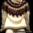 Ivory men's hand-knit turtleneck mohair sweater with brown and black yoke design by Scott's Sweaters, size Small/Medium