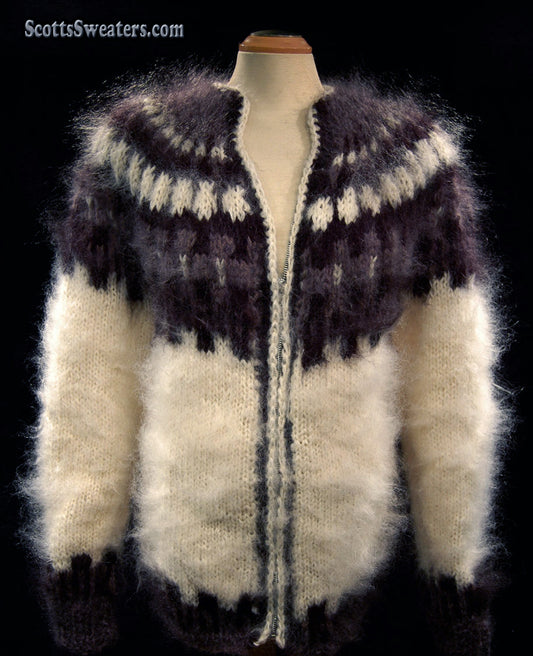 Unisex-Pullover aus isländischem Mohair mit Reißverschluss vorne und handgestricktem Cardigan-Stil