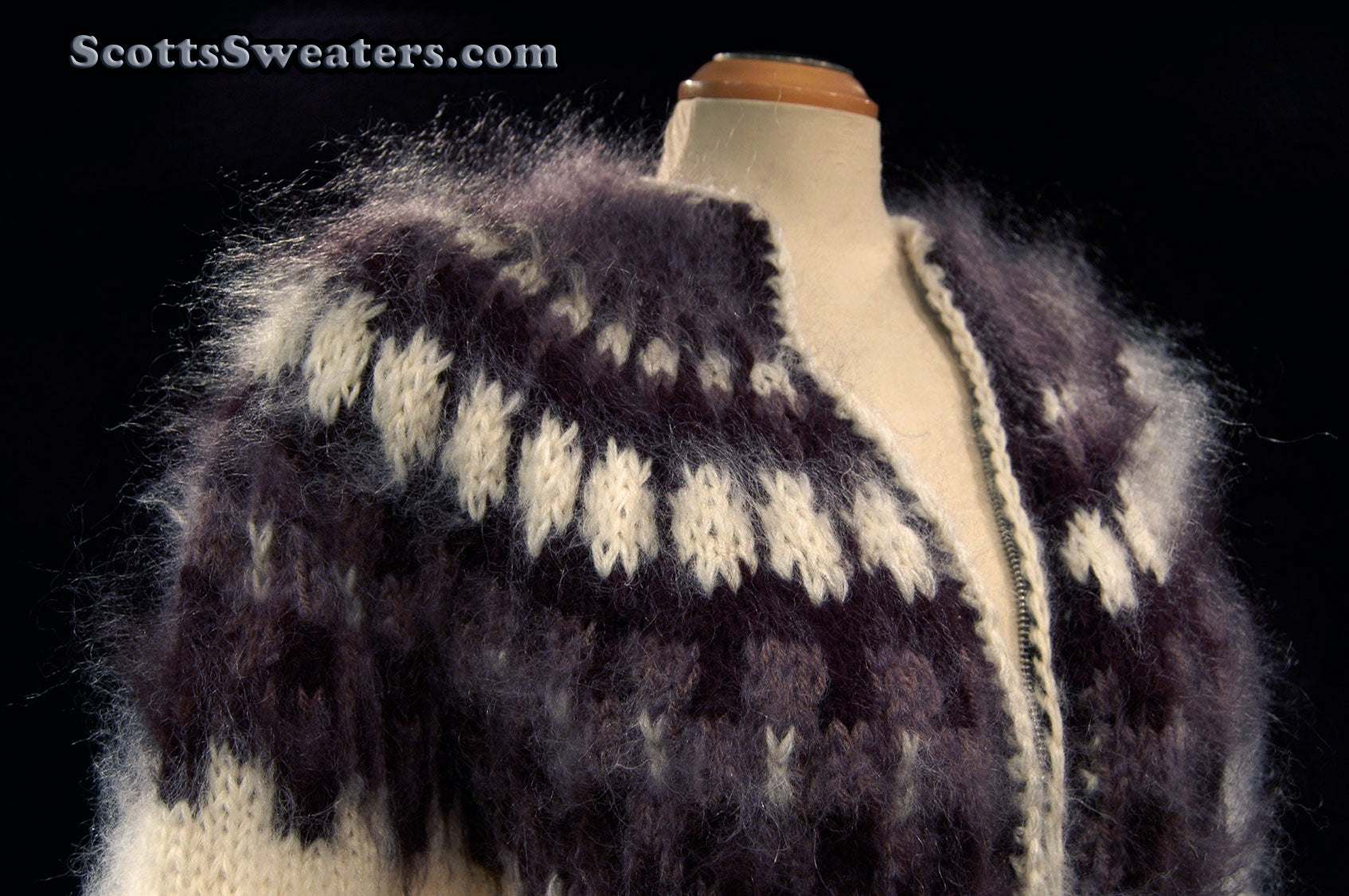 Unisex zipper-front white Icelandic handknit mohair cardigan sweater