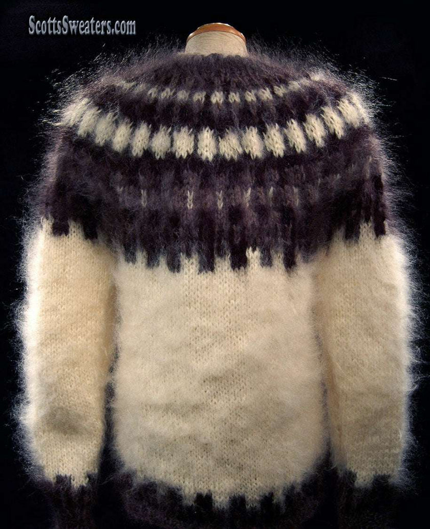 Unisex zipper-front white handknit mohair cardigan sweater