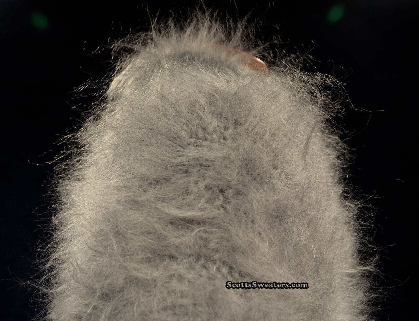Grey men's hand-knit mohair sweater with shawl neck collar, hip-length, medium-large size