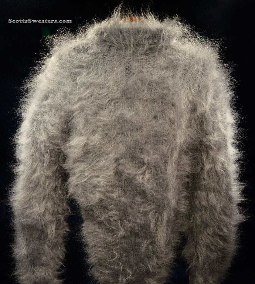 Grey men's hand-knit shawl neck mohair sweater hip-length medium-large by Scott's Sweaters