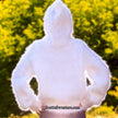 Woman's white hand-knit mohair sweater jacket with hood by Scott's Sweaters, size Large/X-Large