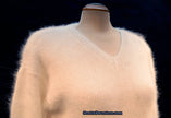 Woman's white hand-knit angora V-neck sweater medium size by Scott's Sweaters