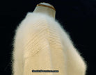 Woman's white hand-knit angora sweater with V-neck, medium size, made from home-spun angora yarn