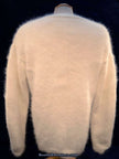 Woman's white hand-knit angora V-neck sweater by Scott's Sweaters medium size