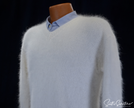 Men's handknit luxurious V-neck angora sweater made from 75% angora and 25% nylon fibers