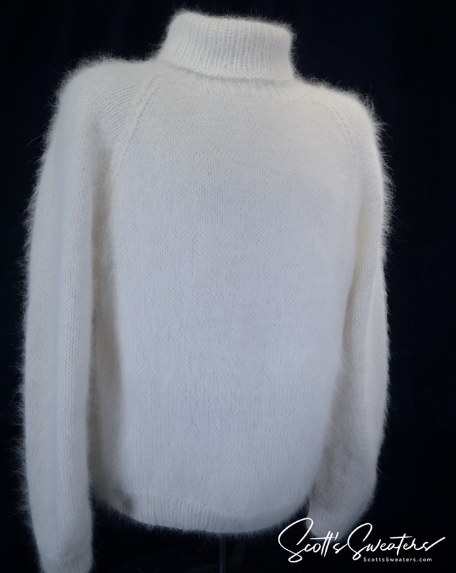 Men's handknit luxurious turtleneck angora sweater in cream color