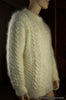 Men's fuzzy handknit ivory mohair Aran sweater by Scott's Sweaters, X-Large 48