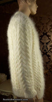 Ivory men's fuzzy handknit Aran mohair sweater by Scott's Sweaters in X-Large size