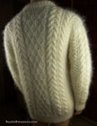 Ivory men's fuzzy handknit mohair Aran crewneck sweater by Scott's Sweaters in X-Large 48