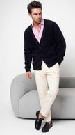 Men's solid-color angora cardigan sweater with shawl neck collar in luxurious soft fabric