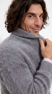 Men's Solid-color Angora cardigan sweater with shawl collar and plush soft angora fabric