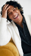 Men's solid-color angora cardigan sweater with shawl collar and luxury wool blend knit