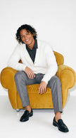 Men's Solid-color Angora cardigan sweater with shawl collar and double-thickness knit in solid color