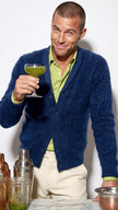 Men's Solid-color Angora cardigan sweater with shawl collar in solid color, soft luxury angora knit, perfect for stylish and warm men's wear