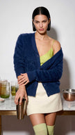Men's solid-color angora cardigan sweater with shawl collar and soft double-thickness knit