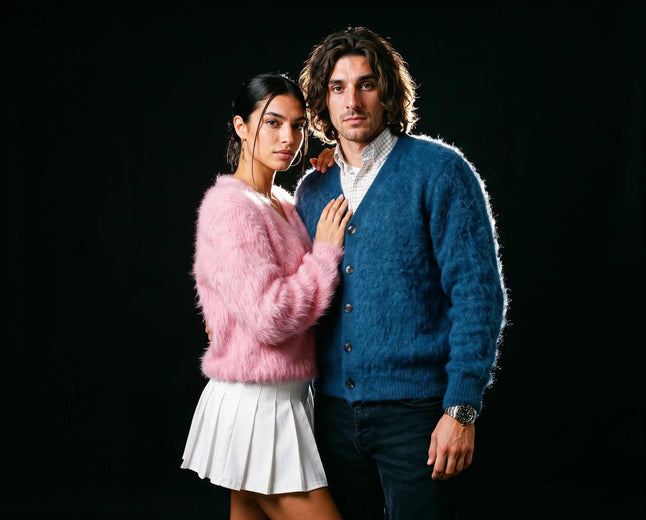 Men's retro shaggy mohair cardigan sweater, handmade knitwear for vintage style and comfort