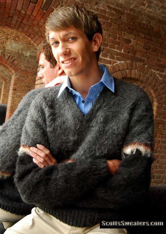 Men's alpaca cardigan and V-neck sweaters in various shades by Scott's Sweaters